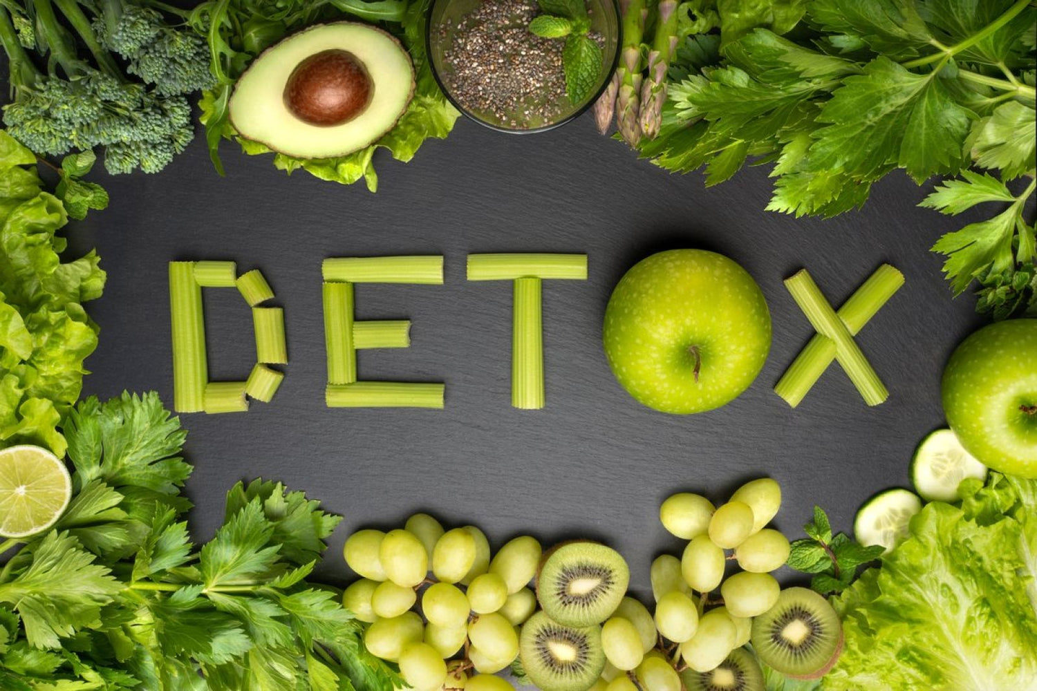 Detox Celery Apples Grapes Kiwi Green